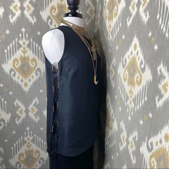 Ralph Lauren Spring/Summer 2015 Black Silk Shantung Sleeveless Tunic Blouse - Picture 14 of 16